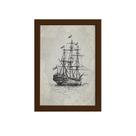 Quadro Vintage Náutico Caravela Moldura Marrom 33x43cm