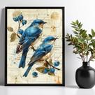 Quadro Vintage Passarinhos Azuis 45x34cm