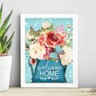 Quadro Welcome Home - Flores e Borboleta 45x34cm