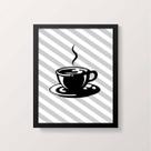 Quadro Xícara de Café Com Fundo Listrado 45x34cm - com vidro