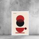 Quadro Xícara de Café Vermelho e Preto - Bauhaus 45x34cm - com vidro