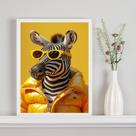 Quadro Zebra Fashion De Óculos Amarelo 45x34cm - com vidro