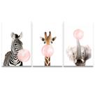 Quadro Zebra, Girafa e Elefante Sala Kit Quarto Decorativo Quadro Zebra, Girafa e Elefante Sala Kit Quarto Decorativo
