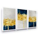 Quadros Abstratos Modernos Azul e Dourado Linhas Ouro