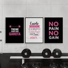 Quadros Academia Exercício Funcional Motivação Fitness 3 Peças 28x40cm