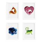Quadros Animais Paper Moldura Branca 22x32cm Kit 4un Quadros Animais Paper Moldura Branca 22x32cm Kit 4un