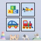 Quadros Bebê Menino Azul Brinquedos Quarto Kit 4 Peças Quadros Bebê Menino Azul Brinquedos Quarto Kit 4 Peças
