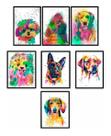 Quadros Cachorro Dog Coloridos Aquarela Decoração Kit 7 20x30cm