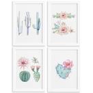 Quadros Cactos com Moldura Branca Kit 4un 22x32cm