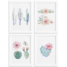Quadros Cactos com Moldura Branca Kit 4un 22x32cm