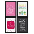 Quadros com Frases Alegria Moldura Preta 33x43cm 4un