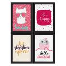 Quadros com Frases Happy Cat Moldura Preta 33x43cm 4un