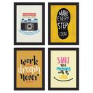 Quadros com Frases Motivação Inglês Moldura Marrom 33x43 4un Quadros com Frases Motivação Inglês Moldura Marrom 33x43 4un