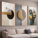 Quadros com Moldura e Acrilico Cristal Geometrico 3D Abstrato Kit 3 Quadros para Sala, Quarto ou Escritório