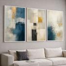Quadros com Moldura e Acrilico Cristal Vidro Abstrato Azul Arte Kit 3 Quadros para Sala, Quarto ou Escritório