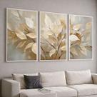 Quadros com Moldura e Acrilico Cristal Vidro Arvore Bege Areia Folhas Kit 3 Quadros para Sala, Quarto ou Escritório