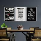 Quadros Cozinha Amor Cantinho Café Decoração 3 Peças 20x28cm