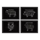 Quadros Cozinha Cortes de Churrasco Moldura Preta 22x32cm Ki