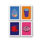 Quadros Cozinha Pop Café Moldura Branca 22x32cm Kit 4un