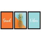 Quadros Decorativos 3 Peças 40x60 Good Vibes Moldura Preta Quadros Decorativos 3 Peças 40x60 Good Vibes Moldura Preta