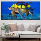 Quadros Decorativos 3 Peças Tartaruga Peixes Fundo Mar