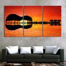Quadros Decorativos 3 Peças Violão Arvores Lago Quadros Decorativos 3 Peças Violão Arvores Lago