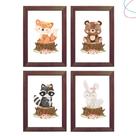 Quadros Decorativos Animais do bosque aquarela menina flor Quadros Decorativos Animais do bosque aquarela menina flor