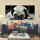 Quadros Decorativos Cachorro Pug 5 peças 140x65