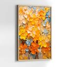 Quadros Decorativos com com Moldura Flores Pintadas Abstrato Amarelo Azul Claro Vertical para Sala Quarto Decoração