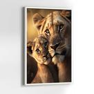 Quadros Decorativos com com Moldura Leoa Filhote Família Vertical para Sala Quarto Decoração