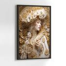 Quadros Decorativos com com Moldura Mulher Arte Classica Dourada Vertical para Sala Quarto Decoração