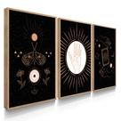 Quadros Decorativos com Moldura Abstrato Flores Preto e Dourado Sala
