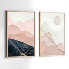 Quadros Decorativos com Moldura Abstrato Terracota Dourado Rosa Sala Quarto Kit Conjunto 2