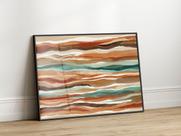 Quadros Decorativos com Moldura Acrilico Cristal Aquarela Tons Terrosos para Sala Quarto e Escritório Horizontal