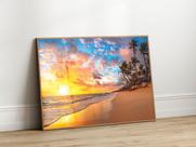 Quadros Decorativos com Moldura Acrilico Cristal Paisagem Praia Sol para Sala Quarto e Escritório Horizontal Quadros Decorativos com Moldura Acrilico Cristal Paisagem Praia Sol para Sala Quarto e Escritório Horizontal