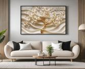 Quadros Decorativos com Moldura Arvore 3D Areia Flores para Sala Quarto e Escritório Horizontal