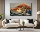 Quadros Decorativos com Moldura Árvore da Vida Dourada para Sala Quarto e Escritório Horizontal