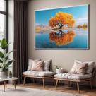 Quadros Decorativos com Moldura Árvore Ipe Amarelo Lago para Sala Quarto e Escritório Horizontal