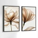 Quadros Decorativos com Moldura Flor de Lotus Clean Neutro Marrom Sala Quarto Kit Conjunto 2