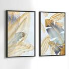 Quadros Decorativos com Moldura Folhas Azul Verde Dourada Sala Quarto Kit Conjunto 2