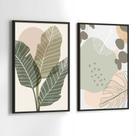 Quadros Decorativos com Moldura Folhas Clean Verde Rosa Sala Quarto Kit Conjunto 2