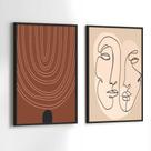 Quadros Decorativos com Moldura Minimalista Abstrato Marrom e Bege Sala Quarto Kit Conjunto 2