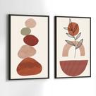 Quadros Decorativos com Moldura Pedras Terracota Marrom Sala Quarto Kit Conjunto 2