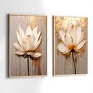 Quadros Decorativos com Moldura Rosas Branca e Dourada Pintura Arte Sala Quarto Kit Conjunto 2