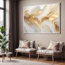 Quadros decorativos com Moldura Sala Quarto Abstrato Dourado Branco Mármore Grande Hall