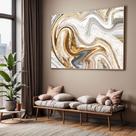 Quadros decorativos com Moldura Sala Quarto Abstrato Dourado Grande Hall
