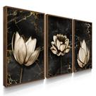 Quadros Decorativos com Moldura Sala Quarto Abstrato Flores Mármore Escuro