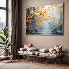Quadros decorativos com Moldura Sala Quarto Arte Folhas Amarela Grande Hall