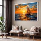 Quadros decorativos com Moldura Sala Quarto Barco Paisagem Grande Hall