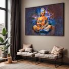 Quadros decorativos com Moldura Sala Quarto Buda Azul Grande Hall